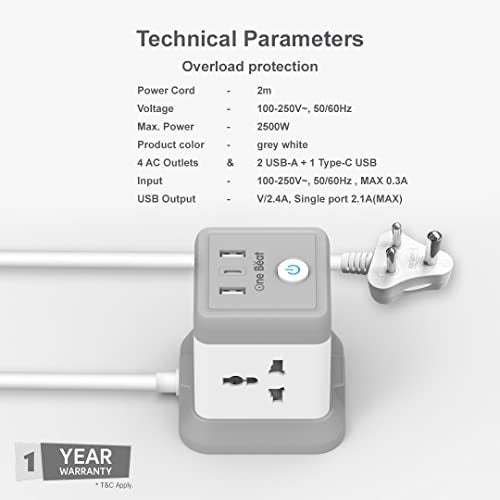 One Beat Cube Extension Boards with Universal Sockets and USB Charging Ports with Indicator Plug Socket (Cube 4 Socket + 2 USB + 1 Type C) - Image 4