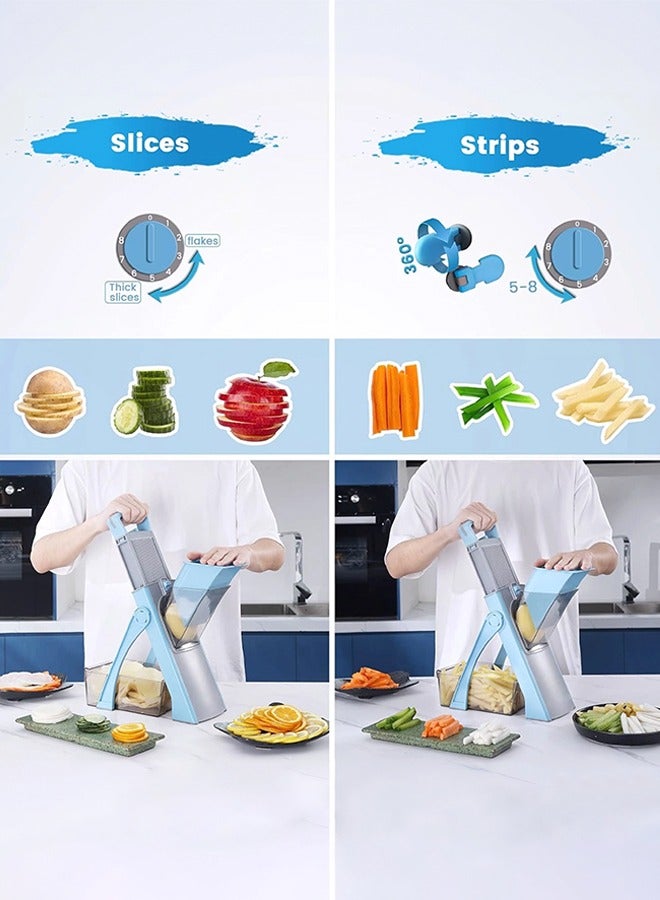 0 تي أوه وان تيك مقسم طريقة العرض بالإضافة إلى مقسم طريقة عرض البطاطس القابل للضبط، مقسم طريقة عرض طعام الخضروات، قاطع البطاطس، هدايا أدوات تقطيع المطبخ بسلطة الخضروات (أزرق) - Image 2