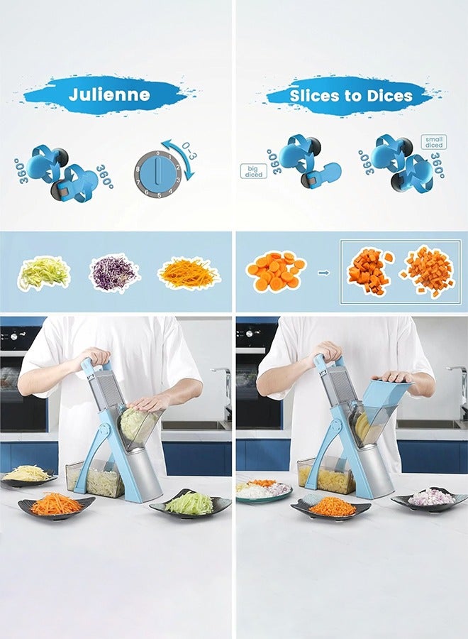 0 تي أوه وان تيك مقسم طريقة العرض بالإضافة إلى مقسم طريقة عرض البطاطس القابل للضبط، مقسم طريقة عرض طعام الخضروات، قاطع البطاطس، هدايا أدوات تقطيع المطبخ بسلطة الخضروات (أزرق) - Image 3