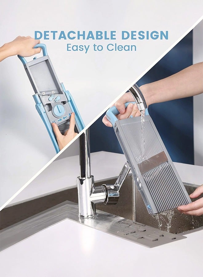 0 تي أوه وان تيك مقسم طريقة العرض بالإضافة إلى مقسم طريقة عرض البطاطس القابل للضبط، مقسم طريقة عرض طعام الخضروات، قاطع البطاطس، هدايا أدوات تقطيع المطبخ بسلطة الخضروات (أزرق) - Image 5