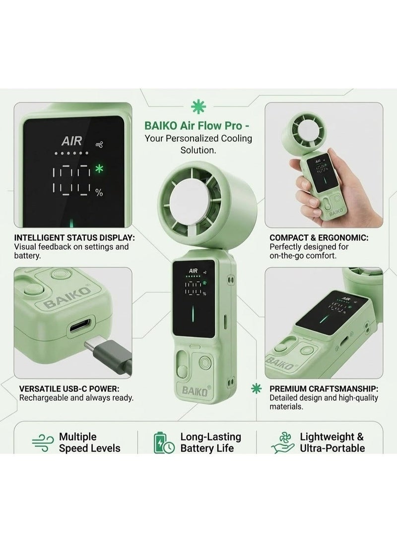 BAIKO Portable Mini Handheld Fan 3000mAh Battery Type-C Charging, , High-Speed Cooling and Foldable Fan with LED Digital Display for Office, Travel, Camping & Home - Image 3