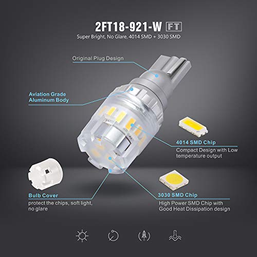 SIR IUS LED - FT- 921 922 579 LED Canbus Reverse Backup Trunk Light Bulb for Car Truck Super Bright High Power 3030+4014 SMD White 6500K Pack of 2 - Image 4