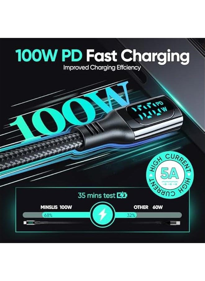 Generic USB C Cable (6.6ft, 2-Pack), DC01 LED Display 100W/5A PD Fast Charging USB C to USB C Cable, Black Braided Type-C Charger Cord for iPhone 15 Pro Max, iPad, MacBook Air/Pro, Samsung S23, Switch  - Image 2