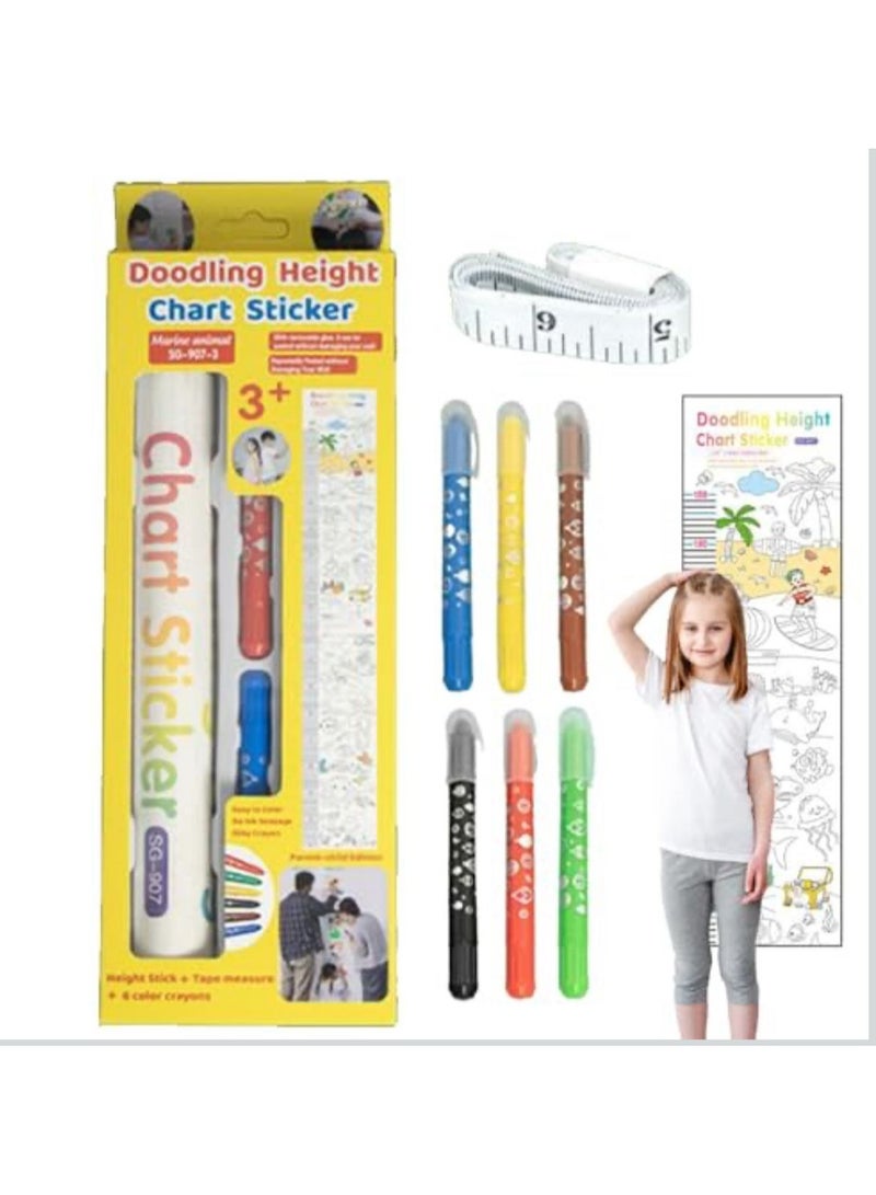 Height Chart, Doodling Height Measuring Sticker Over 6 Years Old, Paper Decorative Growth Wall Sticker, Perfect for Nursery, Kids Bedroom, Classroom, and Playroom Decor, 68.9x9.72 Inches - Image 1