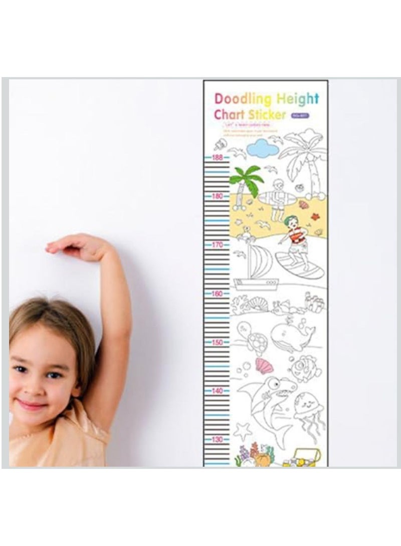 Height Chart, Doodling Height Measuring Sticker Over 6 Years Old, Paper Decorative Growth Wall Sticker, Perfect for Nursery, Kids Bedroom, Classroom, and Playroom Decor, 68.9x9.72 Inches - Image 4