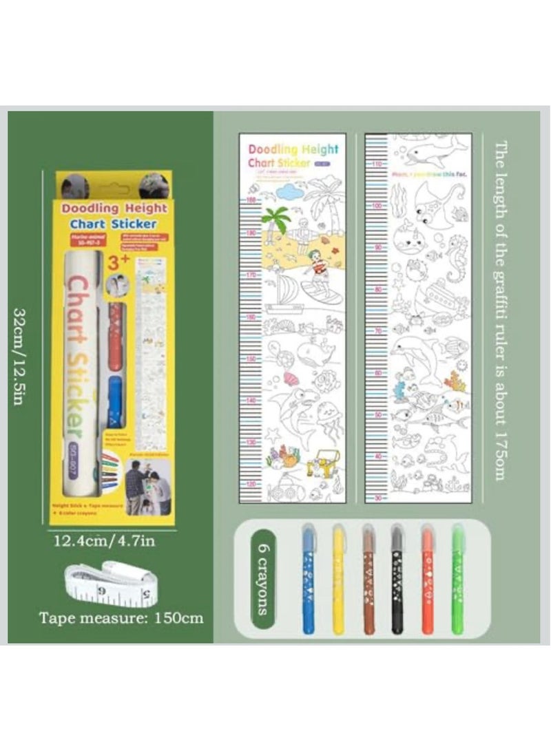 Height Chart, Doodling Height Measuring Sticker Over 6 Years Old, Paper Decorative Growth Wall Sticker, Perfect for Nursery, Kids Bedroom, Classroom, and Playroom Decor, 68.9x9.72 Inches - Image 5