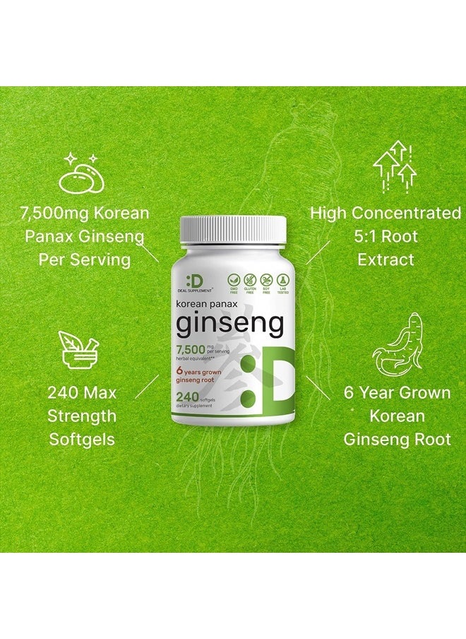 DEAL SUPPLEMENT Korean Red Panax Ginseng Root Extract, 7,500mg Per Serving, 240 Softgels – 150mg Active Ginsenosides, 5:1 Max Strength Extract – Energy & Immune Health Supplement – Non-GMO  - Image 4