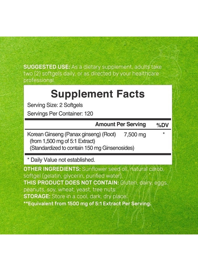 DEAL SUPPLEMENT Korean Red Panax Ginseng Root Extract, 7,500mg Per Serving, 240 Softgels – 150mg Active Ginsenosides, 5:1 Max Strength Extract – Energy & Immune Health Supplement – Non-GMO  - Image 2