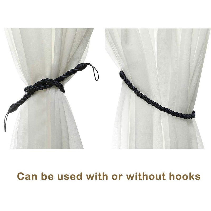BEL AVENIR Curtain Ropes Tiebacks Tie-Backs Curtain Handmade Holdbacks with 2 Metal Screw Hooks (Navy, 2pack) - Image 5
