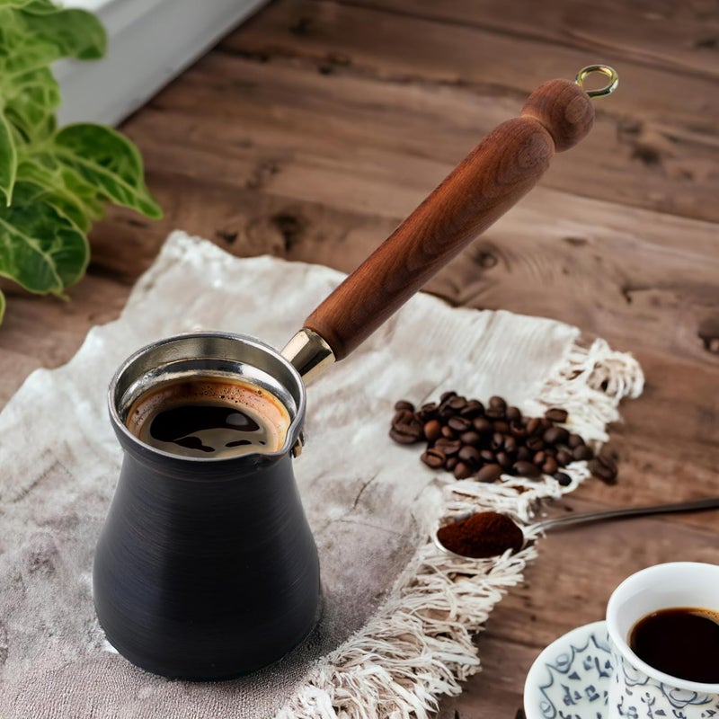 DEMMEX Summer 2024 Brushed Copper Turkish Coffee Pot, Cezve Ibrik Briki, Stovetop Greek Arabic Coffee Maker, Copper & Wooden Handle & Tin Lining, 100% Handcrafted (Patina, 15 fl Oz/5-6 ppl) - Image 3