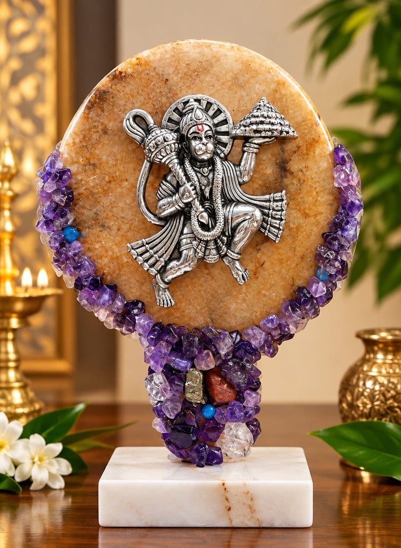 KHUSHBOO JEWELS 999 SILVER HANUMAN JI & SEMI-PRECIOUS STONE DECOR (22*17*10CM) - Image 1