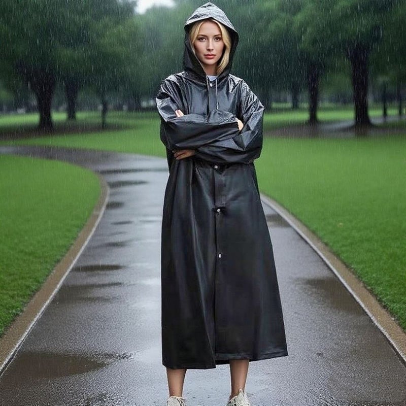 Unisex Black Waterproof Raincoat Full Coverage Lightweight EVA with Elastic Cuffs for Hiking Camping Fishing Commuting Asian One Size - Image 5