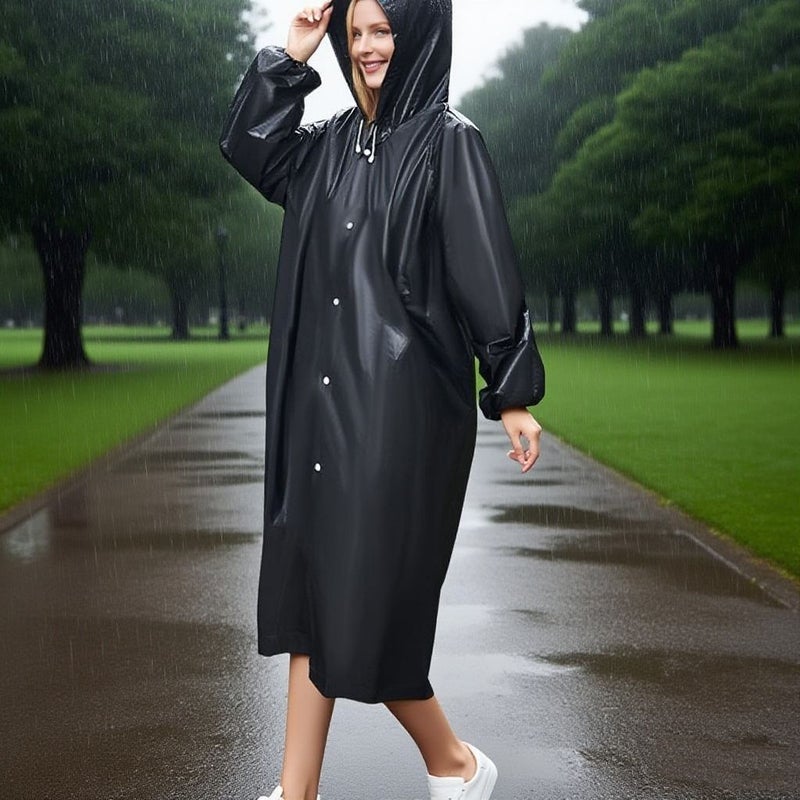 Unisex Black Waterproof Raincoat Full Coverage Lightweight EVA with Elastic Cuffs for Hiking Camping Fishing Commuting Asian One Size - Image 1