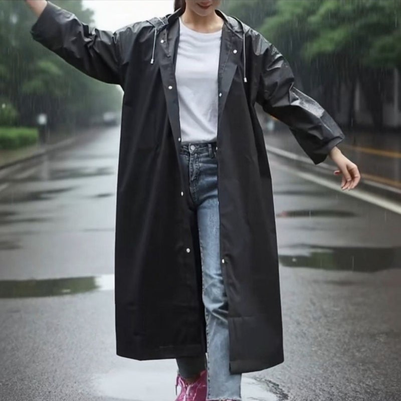 Unisex Black Waterproof Raincoat Full Coverage Lightweight EVA with Elastic Cuffs for Hiking Camping Fishing Commuting Asian One Size - Image 3