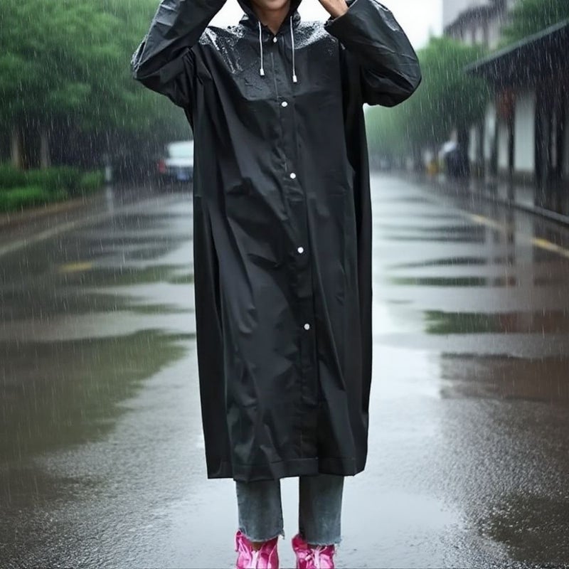 Unisex Black Waterproof Raincoat Full Coverage Lightweight EVA with Elastic Cuffs for Hiking Camping Fishing Commuting Asian One Size - Image 2