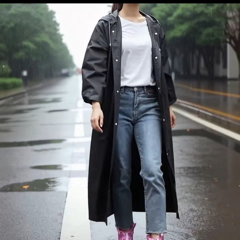 Unisex Black Waterproof Raincoat Full Coverage Lightweight EVA with Elastic Cuffs for Hiking Camping Fishing Commuting Asian One Size - Image 4