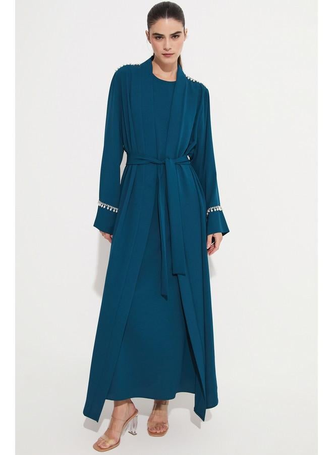 جون عباية جين ستون بحزام خصر باللون الأخضر الزيتي - Image 1