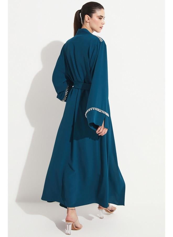 جون عباية جين ستون بحزام خصر باللون الأخضر الزيتي - Image 5