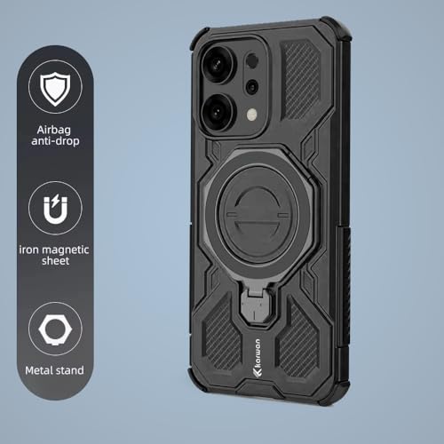 KARWAN Tough Shockproof Armor Back Case Cover Compatible with Oppo Reno 14 Pro with 360 Degree Rotation Magnetic Attraction Ring, Holder Heavy Duty Rugged Cover with MagEaze Wireless Charging (Black) - Image 2