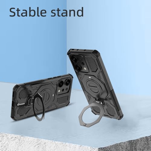 KARWAN Tough Shockproof Armor Back Case Cover Compatible with Oppo Reno 14 Pro with 360 Degree Rotation Magnetic Attraction Ring, Holder Heavy Duty Rugged Cover with MagEaze Wireless Charging (Black) - Image 3