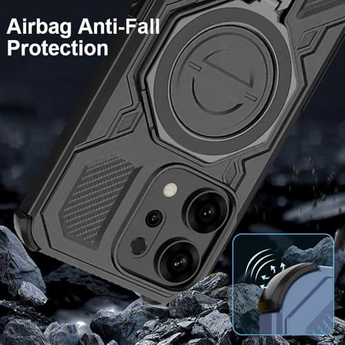 KARWAN Tough Shockproof Armor Back Case Cover Compatible with Oppo Reno 14 Pro with 360 Degree Rotation Magnetic Attraction Ring, Holder Heavy Duty Rugged Cover with MagEaze Wireless Charging (Black) - Image 5
