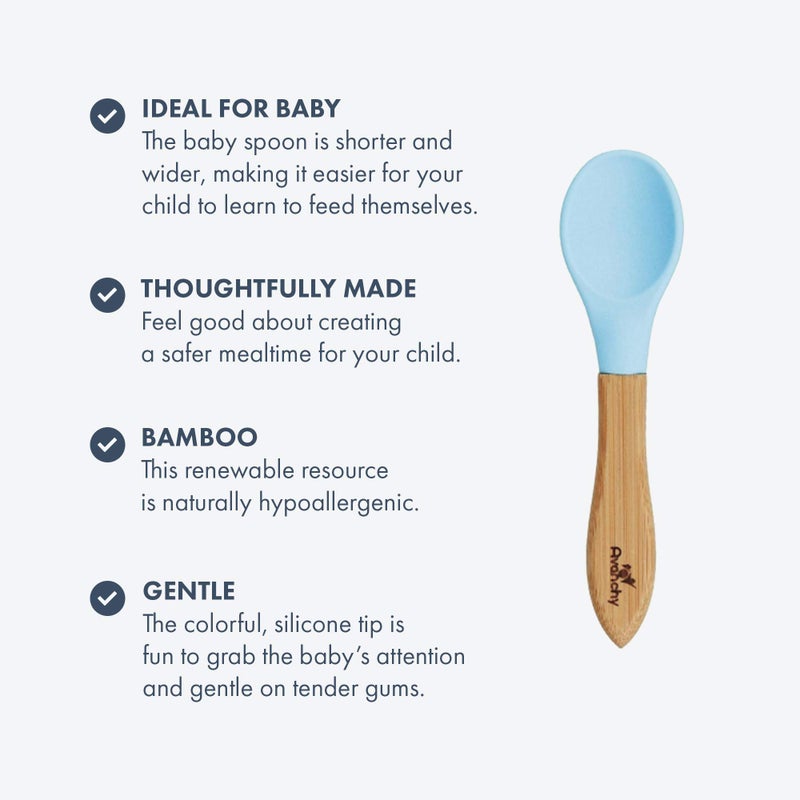 Avanchy Baby Spoons 5 Bamboo and Silicone Set, Self Feeding Food Utensils, 4 Months Baby Led Weaning, 5 Pack W/Pink - Image 4