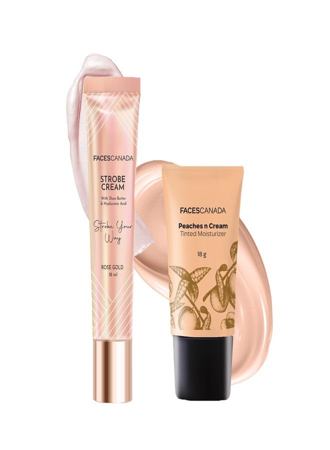 FACESCANADA Flawless Glow Combo - Strobe Cream Rose Gold (18ml) + Tinted Moisturizer - Light 01 (18 gm) | Illuminating & Glowing Makeup Base | Lightly Tinted BB Cream | Intense Hydration - Image 1