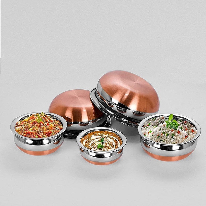 Dezzy Stainless Steel Copper Bottom Kitchen ServingCooking Bowl Handi Biryani HandiBiryani Punjabi Pot Pan Combo Handi Set 5 Piece Without lid Size 21 L 16 L 11 L 08 L 05 L - Image 4