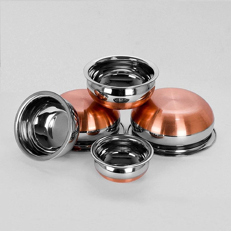 Dezzy Stainless Steel Copper Bottom Kitchen ServingCooking Bowl Handi Biryani HandiBiryani Punjabi Pot Pan Combo Handi Set 5 Piece Without lid Size 21 L 16 L 11 L 08 L 05 L - Image 3