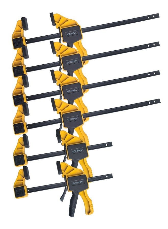 SUNBABA 6-Pack Wood Clamps for Woodworking,Bar Clamps 12”(4)&6”(2) Light Duty One-Handed Woodwoking Clamps,Quick Grip/Spreader Bar Clamps Set 150LBS Load Limit with Quick Change Button - Image 1