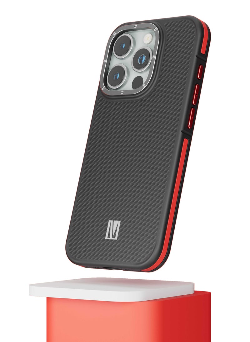 ليفيلو حافظة أوكس كاربون لأيفون 15 برو - أحمر - Image 1