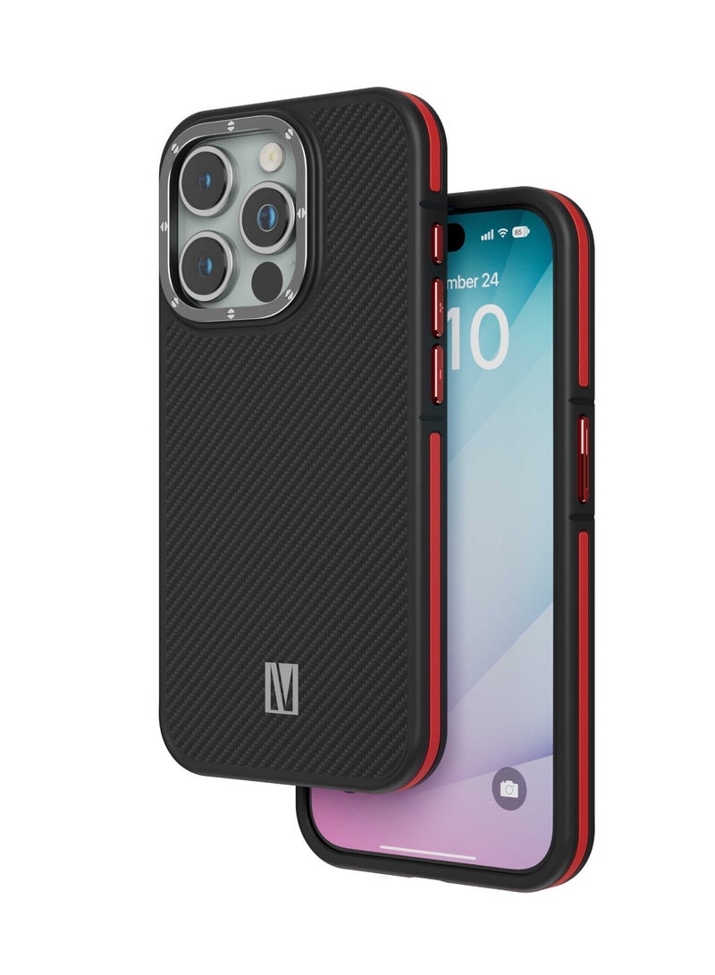 LEVELO iPhone 15 Pro Carbon MagSafe Case, Shockproof Edges, 3H Anti Scratch, Raised Bezel, Reinforced Corners with Airguard - Image 1