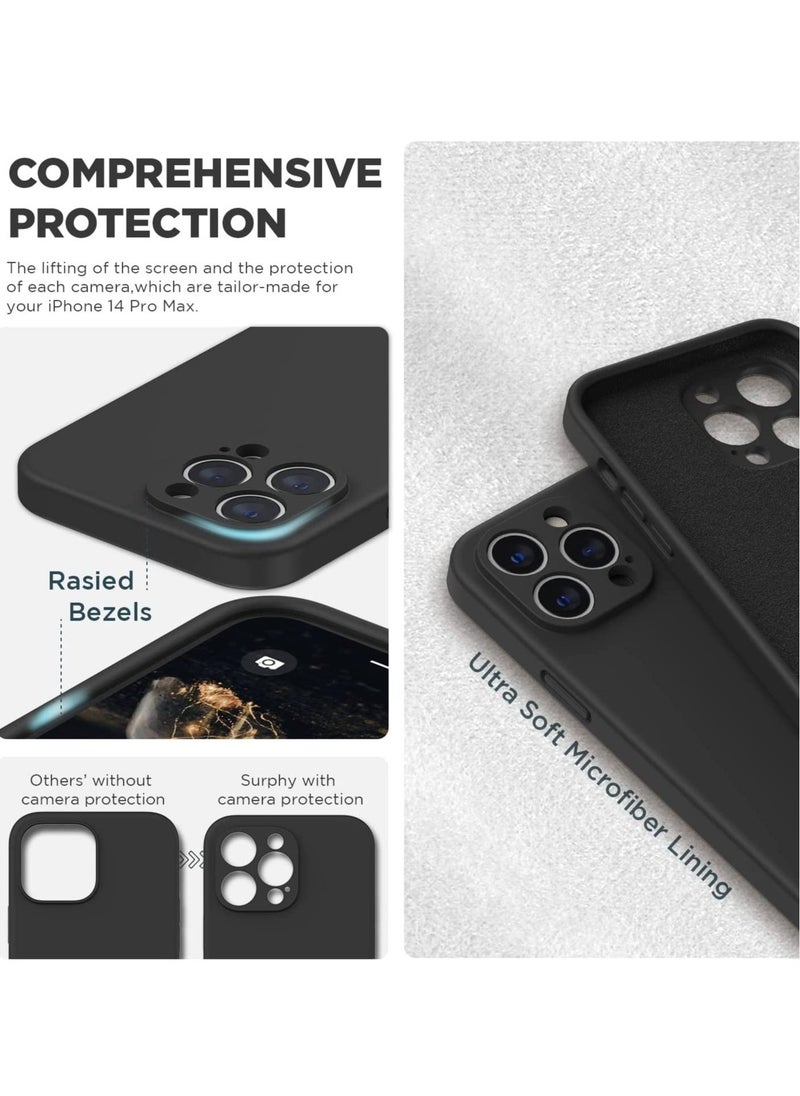 Designed for iPhone 14 Pro Max Case with Screen Protector, (with Camera Protection + Soft Microfiber Lining) Liquid Silicone Phone Case, Black