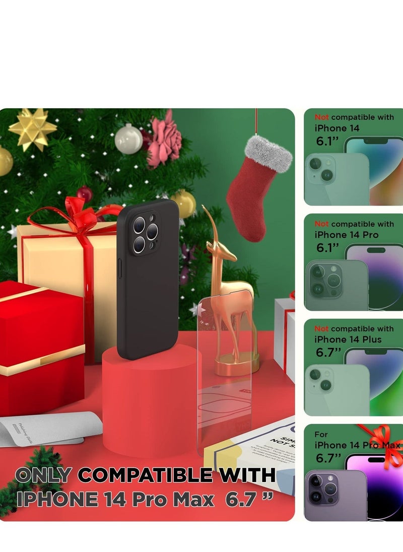 Designed for iPhone 14 Pro Max Case with Screen Protector, (with Camera Protection + Soft Microfiber Lining) Liquid Silicone Phone Case, Black