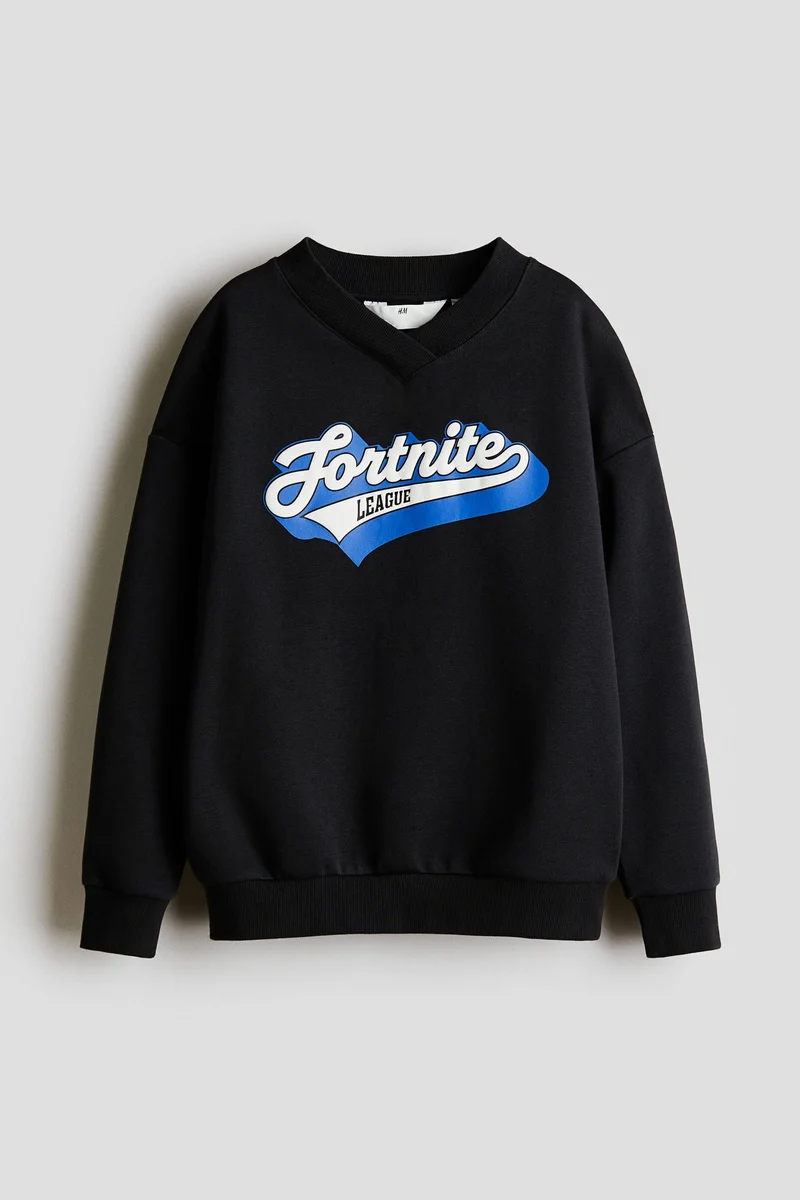 اتش اند ام بلوزة مطبوعة من القطن السميك