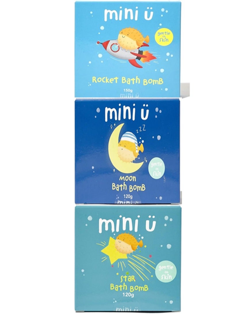 Mini U Space Adventure Bath Bomb Set: Includes 1 Rocket Bath Bomb, 1 Moon Bath Bomb, and 1 Star Bath Bomb - Perfect for Fun, Fizzy, and Relaxing Bath Time for Kids and Adults Alike