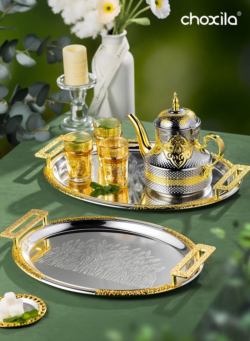 choxila 3pcs/set Oval Tray with Handles, Wheat Pattern - A versatile serving tray, snack tray, storage tray, and   decorative tray. Perfect as a housewarming or holiday gift, ideal for afternoon tea, bedrooms, living rooms,   family parties, camping, and cafés. - Image 1