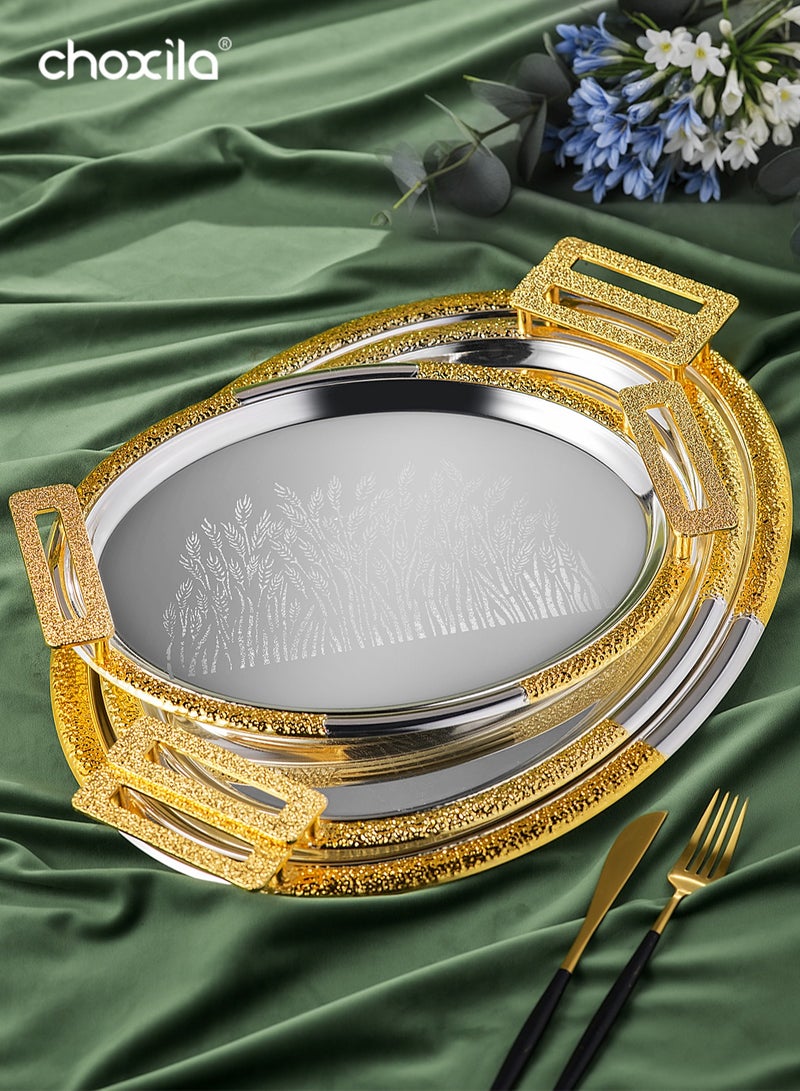 choxila 3pcs/set Oval Tray with Handles, Wheat Pattern - A versatile serving tray, snack tray, storage tray, and   decorative tray. Perfect as a housewarming or holiday gift, ideal for afternoon tea, bedrooms, living rooms,   family parties, camping, and cafés. - Image 2