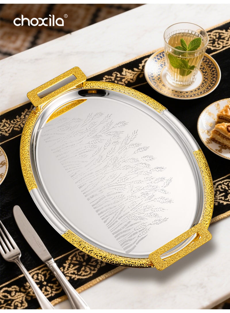 choxila 3pcs/set Oval Tray with Handles, Wheat Pattern - A versatile serving tray, snack tray, storage tray, and   decorative tray. Perfect as a housewarming or holiday gift, ideal for afternoon tea, bedrooms, living rooms,   family parties, camping, and cafés. - Image 5