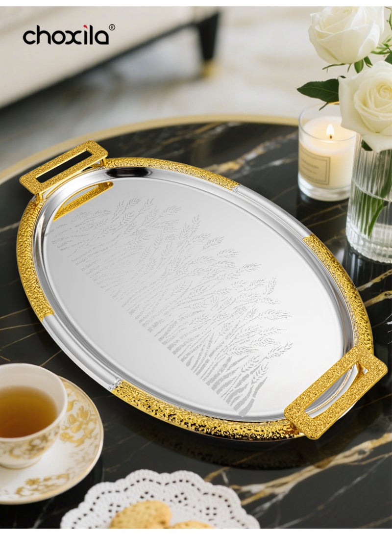 choxila 3pcs/set Oval Tray with Handles, Wheat Pattern - A versatile serving tray, snack tray, storage tray, and   decorative tray. Perfect as a housewarming or holiday gift, ideal for afternoon tea, bedrooms, living rooms,   family parties, camping, and cafés. - Image 4