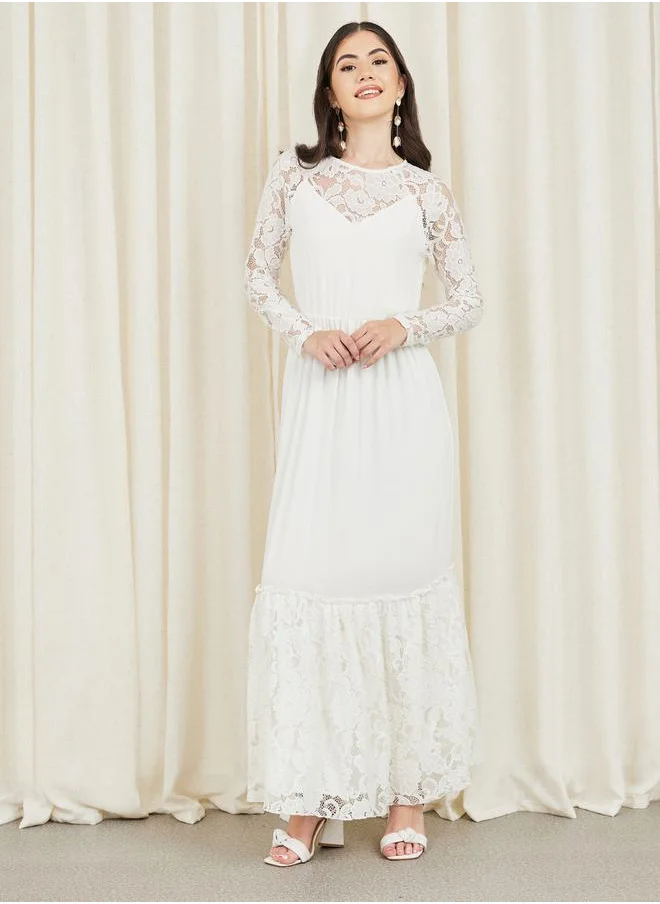 ستايلي Lace Sheer Detail A-Line Tiered Maxi Dress