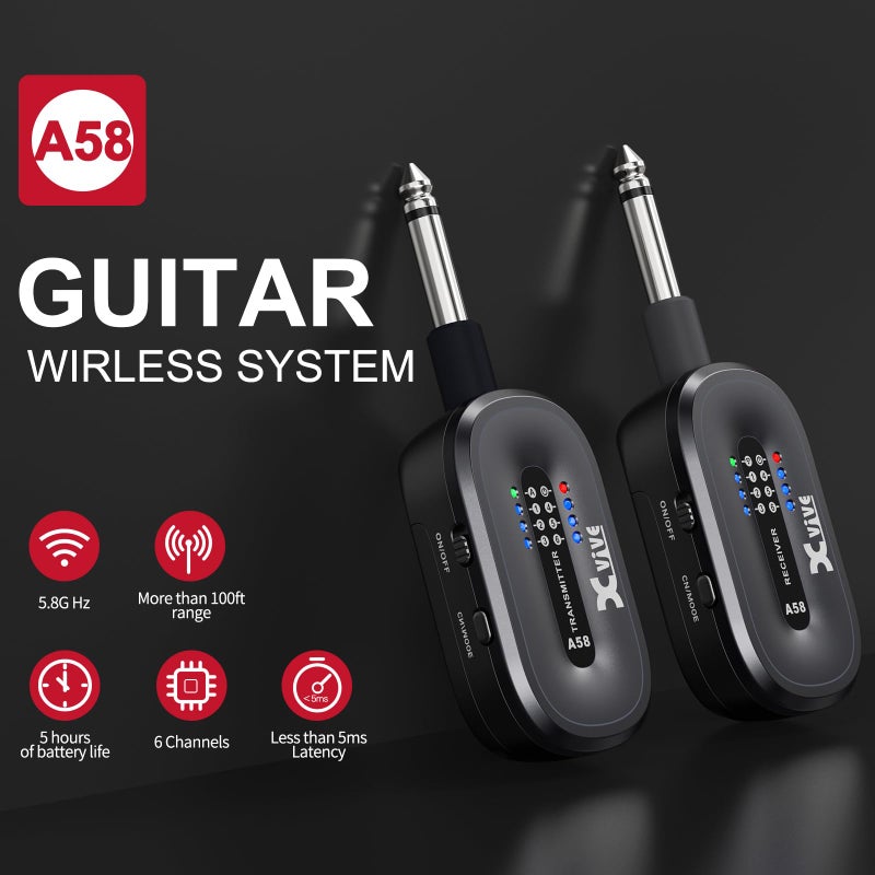Xvive A58 Wireless Guitar System with 5.8GHz Transmitter and Receiver (Rosewood) - Image 2