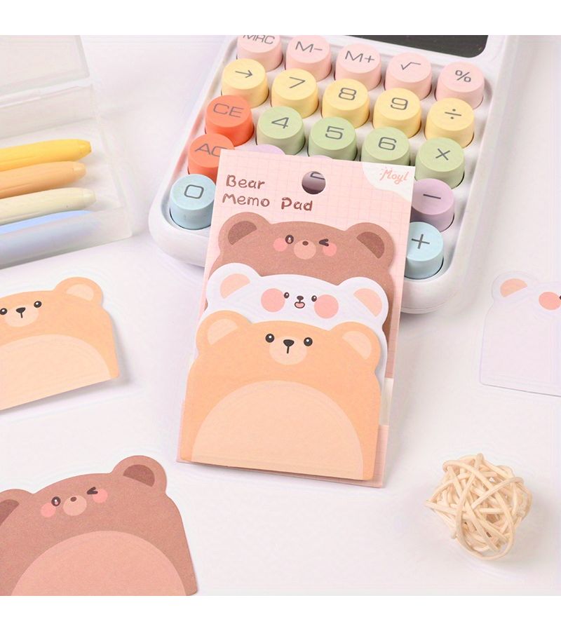 2 Pack Cute Cartoon Bear Themed Colorful Triple Layer Self Adhesive Sticky Notes 90 Sheets Portable Memo Pads For School Office Decoration - Image 1