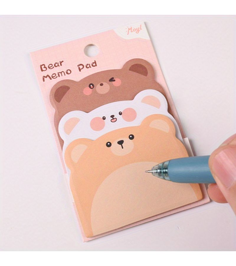 2 Pack Cute Cartoon Bear Themed Colorful Triple Layer Self Adhesive Sticky Notes 90 Sheets Portable Memo Pads For School Office Decoration - Image 4
