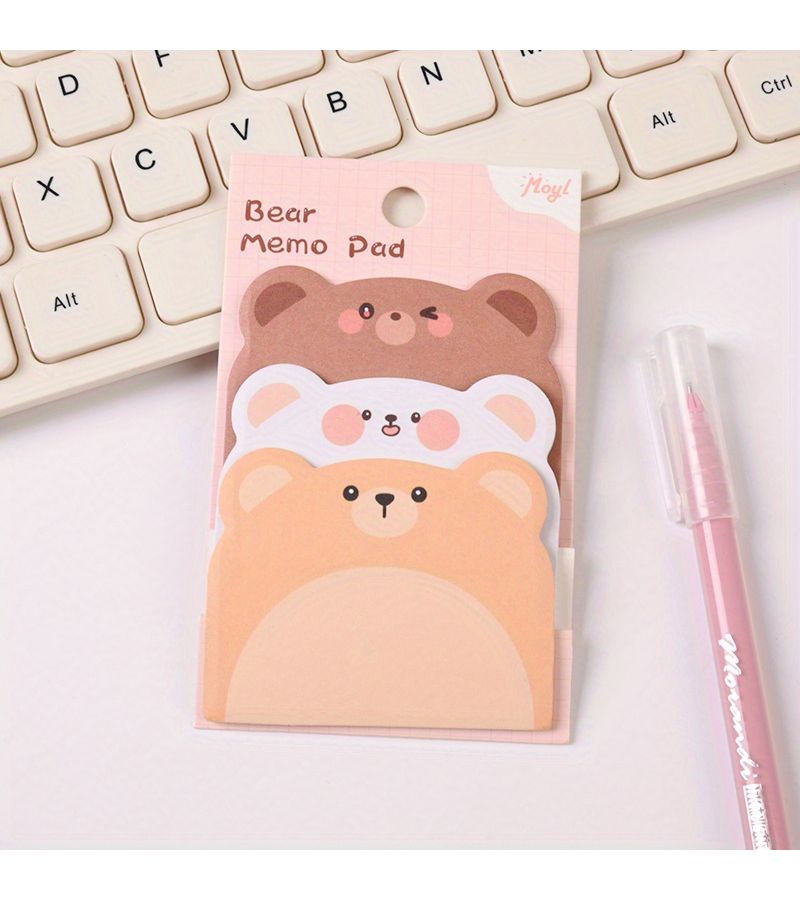 2 Pack Cute Cartoon Bear Themed Colorful Triple Layer Self Adhesive Sticky Notes 90 Sheets Portable Memo Pads For School Office Decoration - Image 2