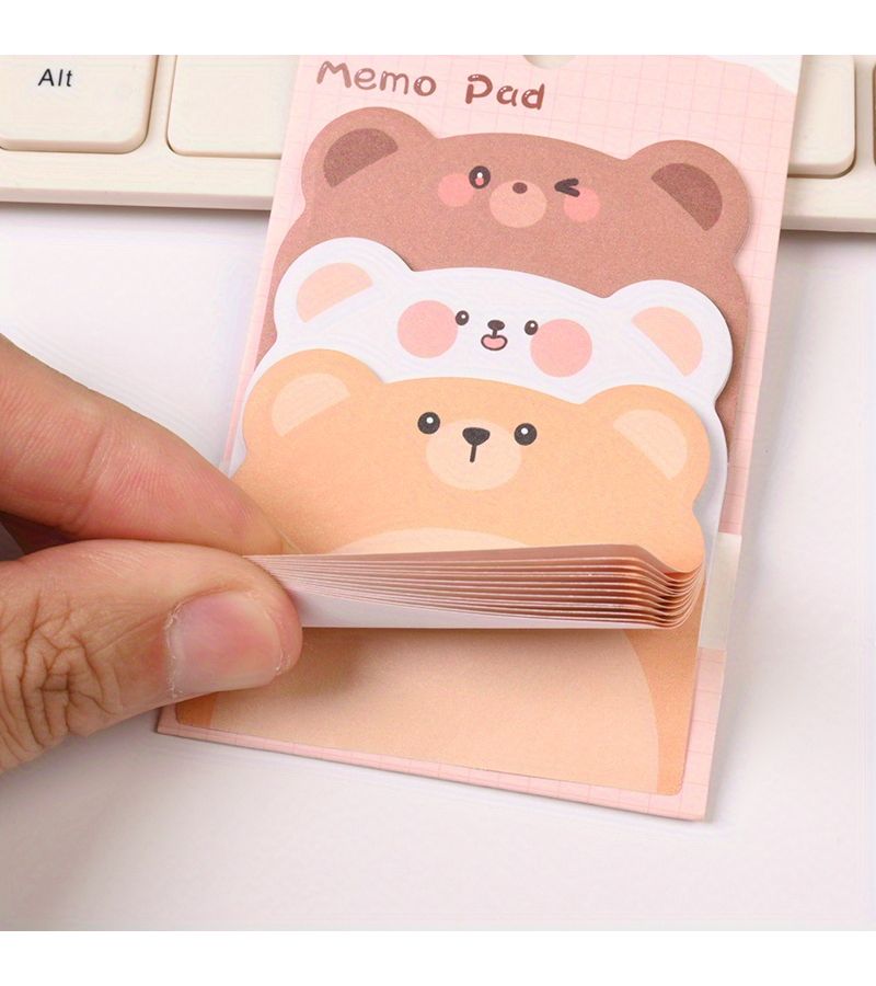 2 Pack Cute Cartoon Bear Themed Colorful Triple Layer Self Adhesive Sticky Notes 90 Sheets Portable Memo Pads For School Office Decoration - Image 5