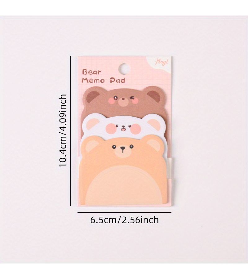 2 Pack Cute Cartoon Bear Themed Colorful Triple Layer Self Adhesive Sticky Notes 90 Sheets Portable Memo Pads For School Office Decoration - Image 3