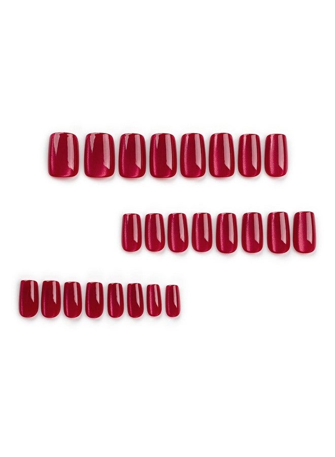 24 قطعة من أظافر القطة الصناعية المربعة متوسطة الحجم بأظافر صناعية حمراء لامعة بغطاء كامل وأظافر لاصقة من الأكريليك الصناعي قابلة لإعادة الاستخدام ومصممة لتلائم صالونات تجميل الأظافر للنساء والفتيات - Image 2