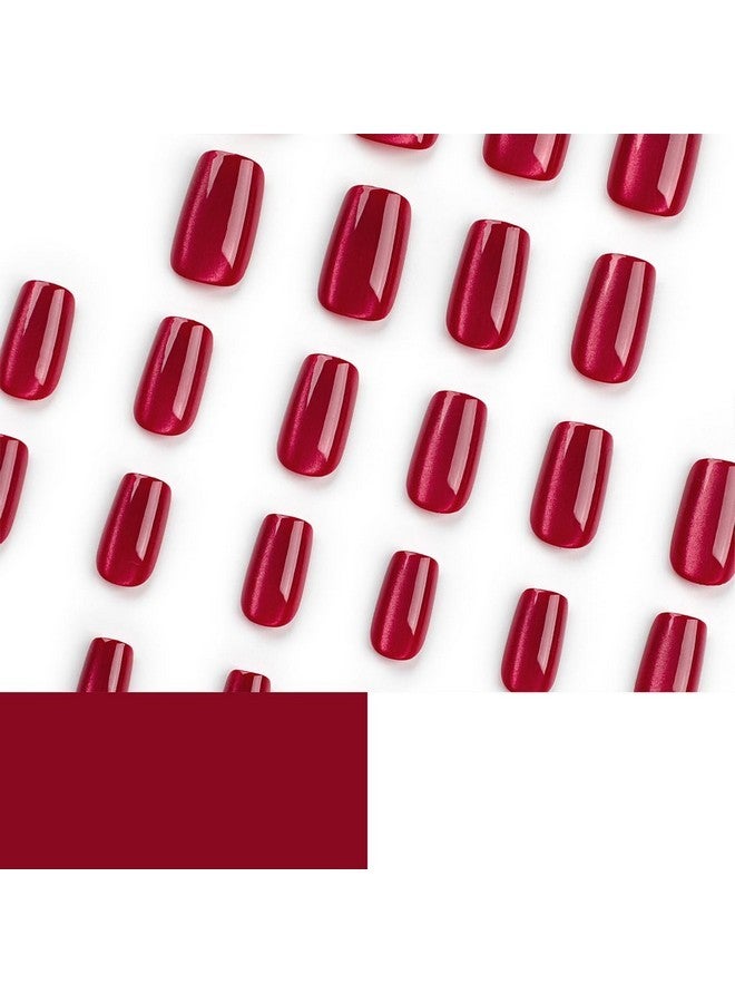 24 قطعة من أظافر القطة الصناعية المربعة متوسطة الحجم بأظافر صناعية حمراء لامعة بغطاء كامل وأظافر لاصقة من الأكريليك الصناعي قابلة لإعادة الاستخدام ومصممة لتلائم صالونات تجميل الأظافر للنساء والفتيات - Image 4