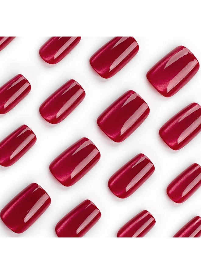 24 قطعة من أظافر القطة الصناعية المربعة متوسطة الحجم بأظافر صناعية حمراء لامعة بغطاء كامل وأظافر لاصقة من الأكريليك الصناعي قابلة لإعادة الاستخدام ومصممة لتلائم صالونات تجميل الأظافر للنساء والفتيات - Image 3